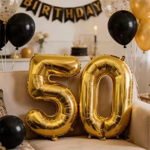 2Pcs 32inch Gold Number 50 Foil Balloons 50th Birthday Party Decor Adult 50 Year Ballloon Women Men 