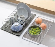 日本304不鏽鋼<可伸縮瀝水架 +瀝水籃>-廚房水槽洗菜籃碗碟置物架檯面收納架 (U3379)	