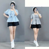 Áo Babydoll Bigsize Nữ Áo Kiểu Vạt Xòe Dễ Thương Họa Tiết Kẻ Sọc Tôn Dáng Cho Chubby A190