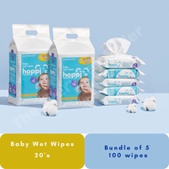 Hoppi Premium 99% Baby Water Wipes / Baby Wipes / Wet Wipes / Wet Tissue - 20/80 Wipes