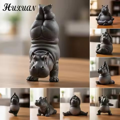 Yoga Master Hippo Statue Handcrafted Resin Hippopotamus Figurine Hippo Figurine Yoga Statue Meditati