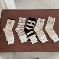 Women's Middle Socks Cute Dog Pattern 5 Patterns Black And White Tones Code SK100 Cotton Mixed Good Texture Breathable