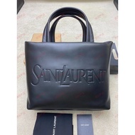 SAINT LAURENT YSL SAINT LAURENT SAINT LAURENT Logo Embossed Lambskin Handbag Men's Black