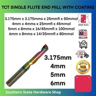 TCT SINGLE FLUTE END MILL WITH COATING 3.175mm 4mm 5mm 6mm HUH-165-0300H HUH-165-0400H HUH-164-0500H