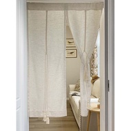 Japanese Style Linen Plain Color Separated Beige Door Curtain Hanging Ear Tie Rope Rental House Half