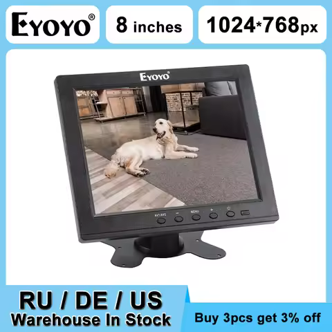 EYOYO Small 8 Inch HDMI Monitor With Speaker 1024x768 4:3 TFT HD LCD Screen HDMI VGA BNC AV YPbPr In