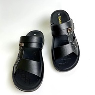 FIRE TEST GENUINE COW LEATHER MEN'S SLIPPERS, ABC men's sandals with men's back strap, 3.5cm high so