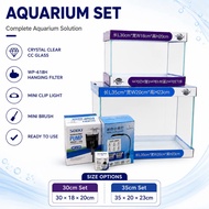 Aquarium Set 30/35cm CC Tank(Hanging Filter/RGB Light/Mini Brush) Complete Set Ready To Use Mudah Se