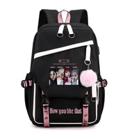 Kpop Backpack Lisa Rose JISOO Jennie Shouler Bag Messenger Bag Fashion USB Charging Backpack (black 