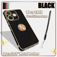 For OPPO A5 Pro 4G 5G Electroplated Straight Edge Case with 360 Mobile Metal Ring Stand Holder and S