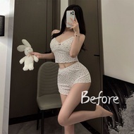French Style Sweet Pajamas V-Neck Shorts Set Sleeveless Floral Pattern Bra BF