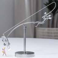 YGBG Kinetic Fishing Sculpture, Metal Gift The Fisherman Balancing Sculpture, Creative Handmade Desk