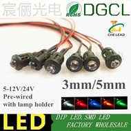 50pcs 12v/24v Pre Wired 3mm 5mm Leds Bulb Plastic Shell Holder Warm White/red/green/blue/yellow/white 20cm Prewired Led