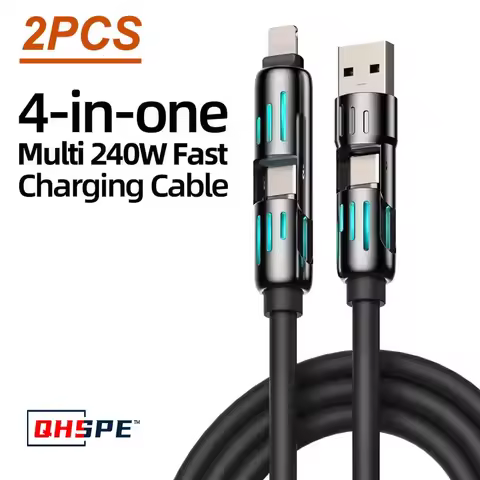 MFISH 4-in-1 Multi-Function USB Charging Cable Max 240W Fast Charging Type C Lightning Compatible wi