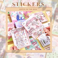 Cuties Stickers Time Ran Series for handbook 50pcs in the Box 时光荏苒系列 可爱卡通手帐素材贴50张盒装和纸贴纸套装