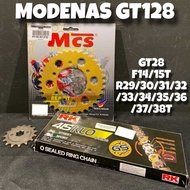SPOKET SET MCS 415Modenas GT128 Rantai RK 415 ERO O-Ring Chain Gold F14/15 R 29T to 38T ACCESSORIES 