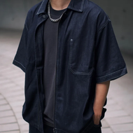 BOHRHOO Zipper Demin Shirt 短袖牛仔襯衫外套  XL