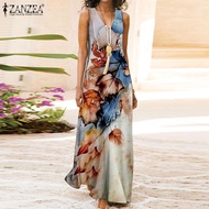Esolo ZANZEA ผู้หญิงวันหยุดฤดูร้อนหลวมถัง Sundress ดอกไม้พิมพ์พรรคคลับยาว Maxi D Ress #15