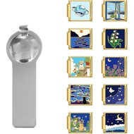 papasgix Italian Charm Bracelet Charms Gold Set Links Bulk with Opening Tool 9mm Italian Charms Blue