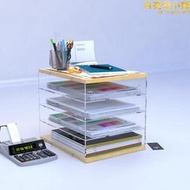 分層a4文件架子桌面多層資料架辦公用品收納桌上書架欄框分類辦公桌收納層架木質置物架文件夾透明壓克力收納盒