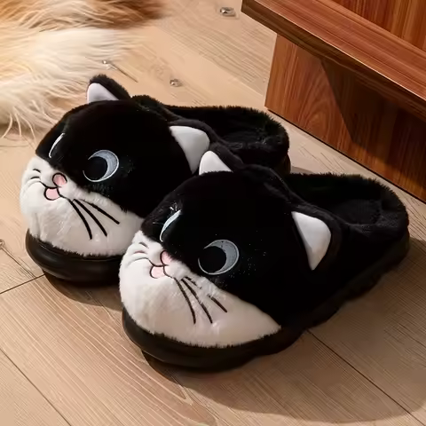 Comfortable Warm Breathable Cotton Slippers Cartoon Cat Design Home Shoes Unisex Anti Odor Footwear 