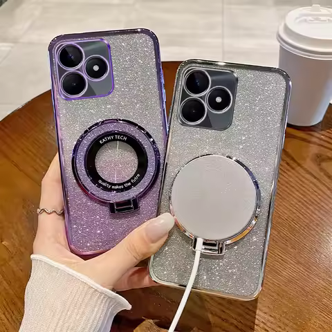 Glitter Ring Stand Phone Case For OPPO A3 A5 Pro A3X A40M A40 A60 A80 5G A18 Find X8 X7 Ultra X3 Pro