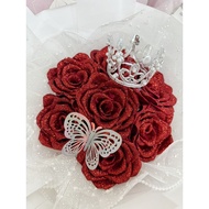[Shipped Within 3-5 Days] 7 Glitter Rose Bouquets With Crown And Butterfly