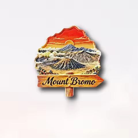 Bromo Signpost Fridge Magnet - Adventurous 3D Volcano Souvenir Unique Indonesian Nature Gift for Tra