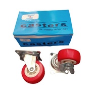 Roda Caster Triple-S Nylon Merah 2 Inch + Rem [Harga 1 Set / 4 Pcs] - Roda Gepeng Kursi Troli Koper