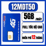 (FREE 1 NĂM) Sim 4G 5G 12MDT50 Xài 1 Năm KHÔNG NẠP Tặng 5GB/Ngày (150GB/Tháng) Vào Mạng Siêu Nhan