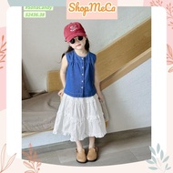 Soft denim shirt Set Sleeveless CS170 with white skirt for girls