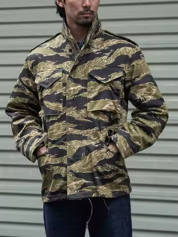 Rugged Bronson JWD Tiger Camo M-65 Field Jacket Vintage Military-Inspired Cotton Combat Coat