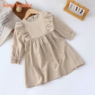Bear Leader Kids Clothing Girls Beige Dresses New Long Sleeves Ear Edge Casual Dress for 3 to 7 Year