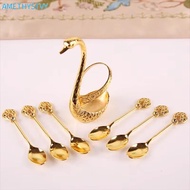 AMETHYSTVY Swan Spoons, with 6 Spoons Stirring Mixing Swan Base Stand Spoons, Elegant Table Decorati