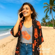 Calderioz - Cardigan Beachwear Motif Tropis Floral Pastel Full Print Pria Wanita Oversize