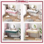 Furnimall Velvet Dressing Table Set Meja Solek Make Up Table Led Light Mirror Ribbon Chair