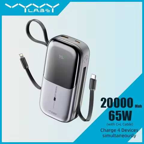 20000mAh Power Bank PD 65W Fast Charging with Type-C & Lightning Cable External Battery Powerbank fo