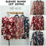 Plus Size 42-52 Zip Depan Blouse Corak Bunga-bunga