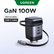 【Retractable Cable Charger】UGREEN 100W GaN 4 Ports  Retractable Cable USB A USB C Fast Charger for i