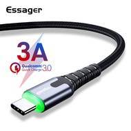 Essager LED Type-C สาย USB ชาร์จเร็วสายข้อมูลสายชาร์จ USB Type-C สำหรับ Samsung Xiaomi LG Mobile 0.5ม./1ม./2ม. สายชาร์จสายข้อมูล