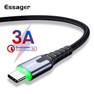 Essager LED Type-C สาย USB ชาร์จเร็วสายข้อมูลสายชาร์จ USB Type-C สำหรับ Samsung Xiaomi LG Mobile 0.5