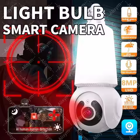 8MP E27 Bulb Camera Wifi Surveillance With LED Bulb 2 in1 CCTV PTZ Cam Tracking Two-way Audio Night 