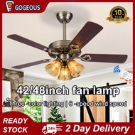 GOGEOUS American retro fan lamp 42/48 inch Led Wooden ceiling fan with light mute steel leaf remote control wood leaf white light / warm light / warm white light remote control ceiling fan for bedroom living room three color ceiling fan High wind