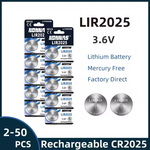 2-50PCS LIR2025 2025 Rechargeable Battery 3.6V Lithium Rechargeable Battery CR2025