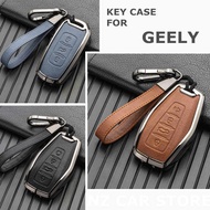 Zinc Alloy Leather Remote Car Key Fob Cover Case Holder Shell Protector Keychain For Proton X50 X70 Geely Atlas Azkarra Okavango Coolray Monjaro Vision X6 Boyue NL3 EX7 Emgrand GT L GS S GLEagle GX7 GC9 Borui Tugella