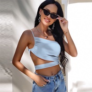 Rainbowwaves Sexy One Shoulder Tank Top Women's Knitted Top Fashion Female Vest Clothing Summer White Black Ribbed Crop Tops