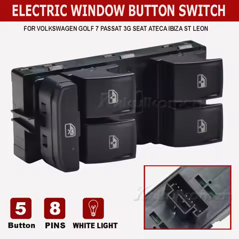 White Light 5G0959857D Power Window Switch For Volkswagen Golf 7 Passat 3G Seat Ateca Ibiza ST Leon 