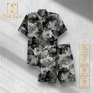 2-Color Stone Pattern Silk Clothing Set - Silk Shirt Set TS36, TS37 - Size 50-100kg - Cuban Shirt Se