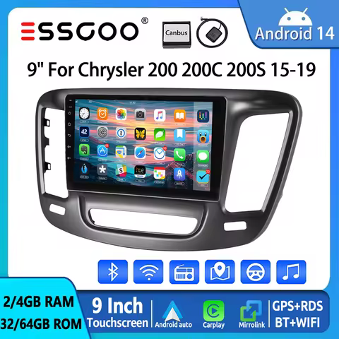 ESSGOO 9" Android 14 For 15-19 Chrysler 200 200C 200S Carplay Android Auto Car Radio GPS Navi Wifi F