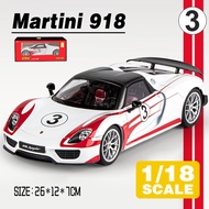 LEO 1:18 Porsche Martini 918 Spyder Diecast โมเดล รถอัลลอยด์รถยนต์ของเล่นคอลเลกชันของขวัญสําหรับเด็ก